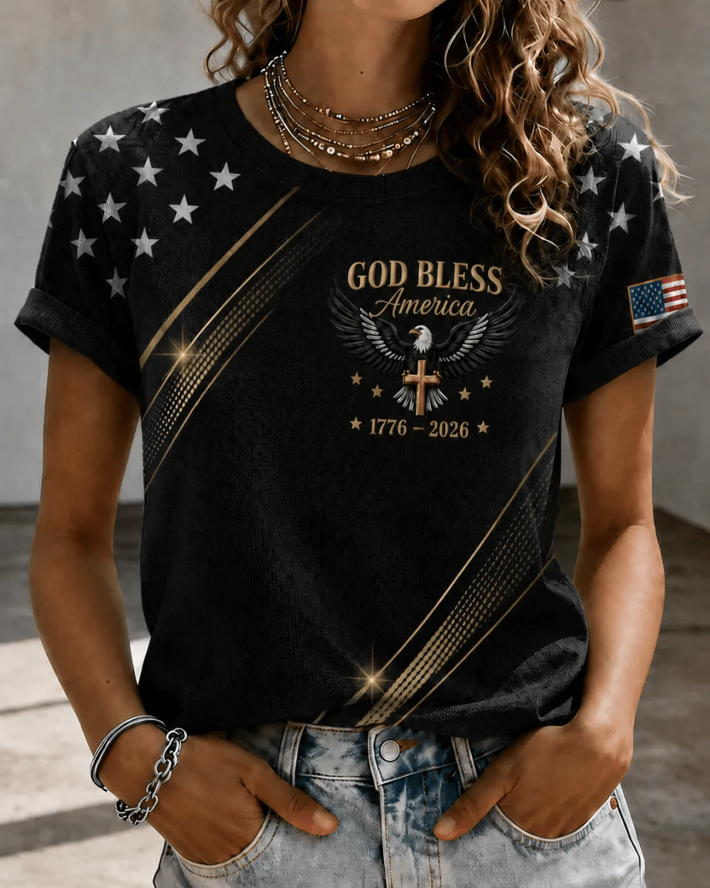 Women's America 250 1776-2026 Freedom Print V Neck T-shirt