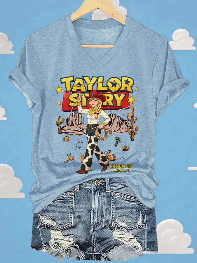 V-Neck Retro I Knew It Print T-Shirt