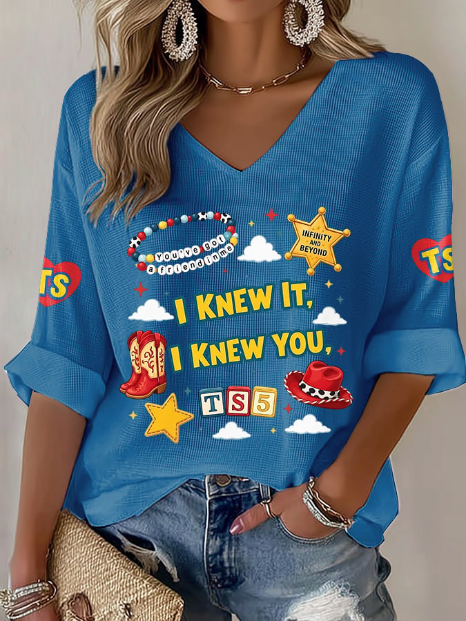 V-Neck Retro I Knew It Print T-Shirt