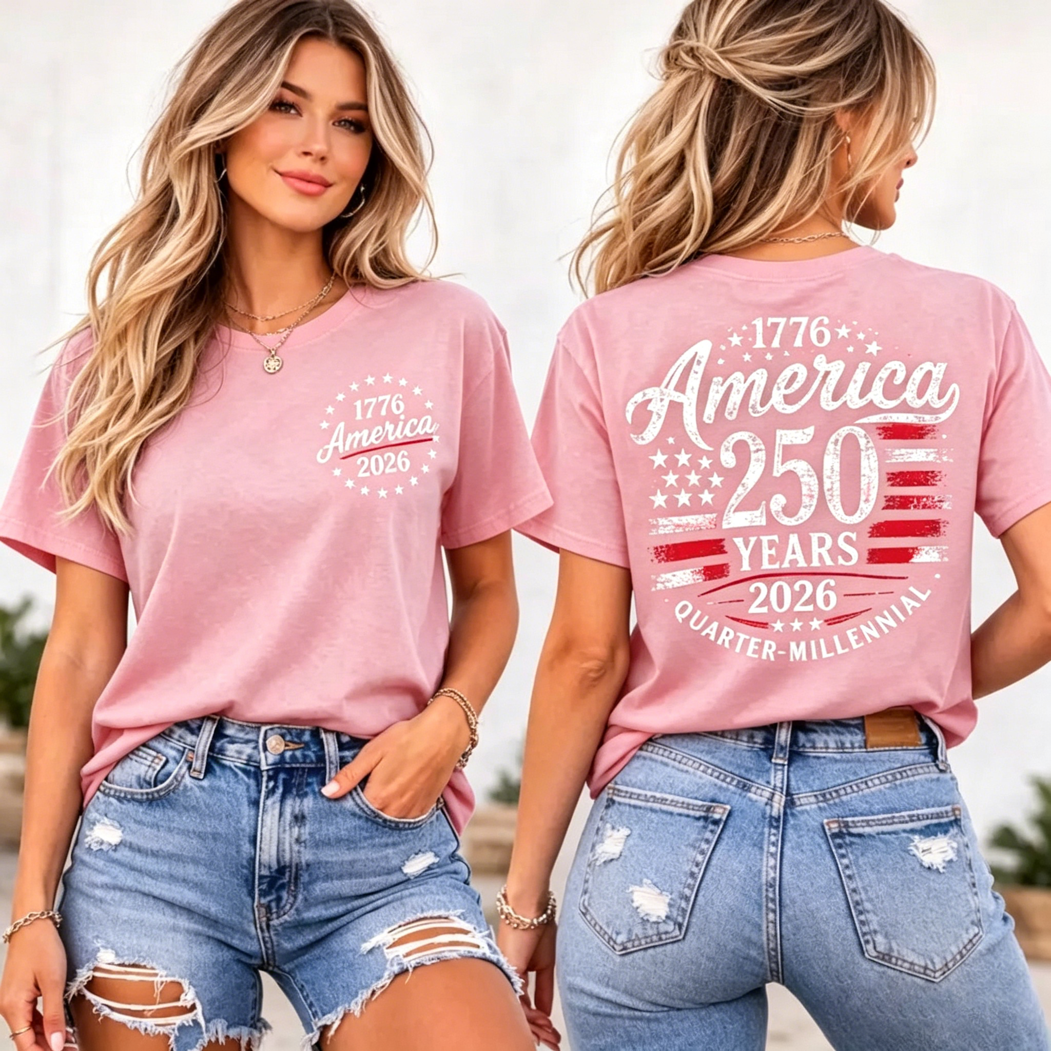 Women's America 250 Years 1776-2026 USA Flag T-Shirt
