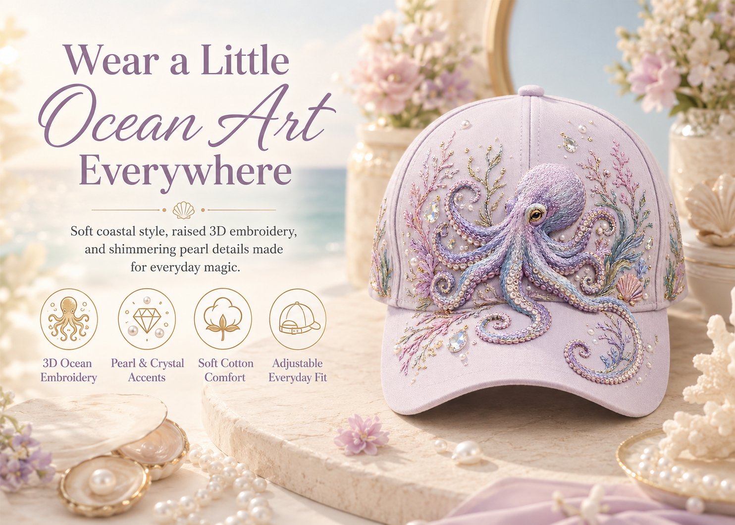 🔥 Last Day 49% OFF – 🌊 Ocean Creatures Embroidery Cap