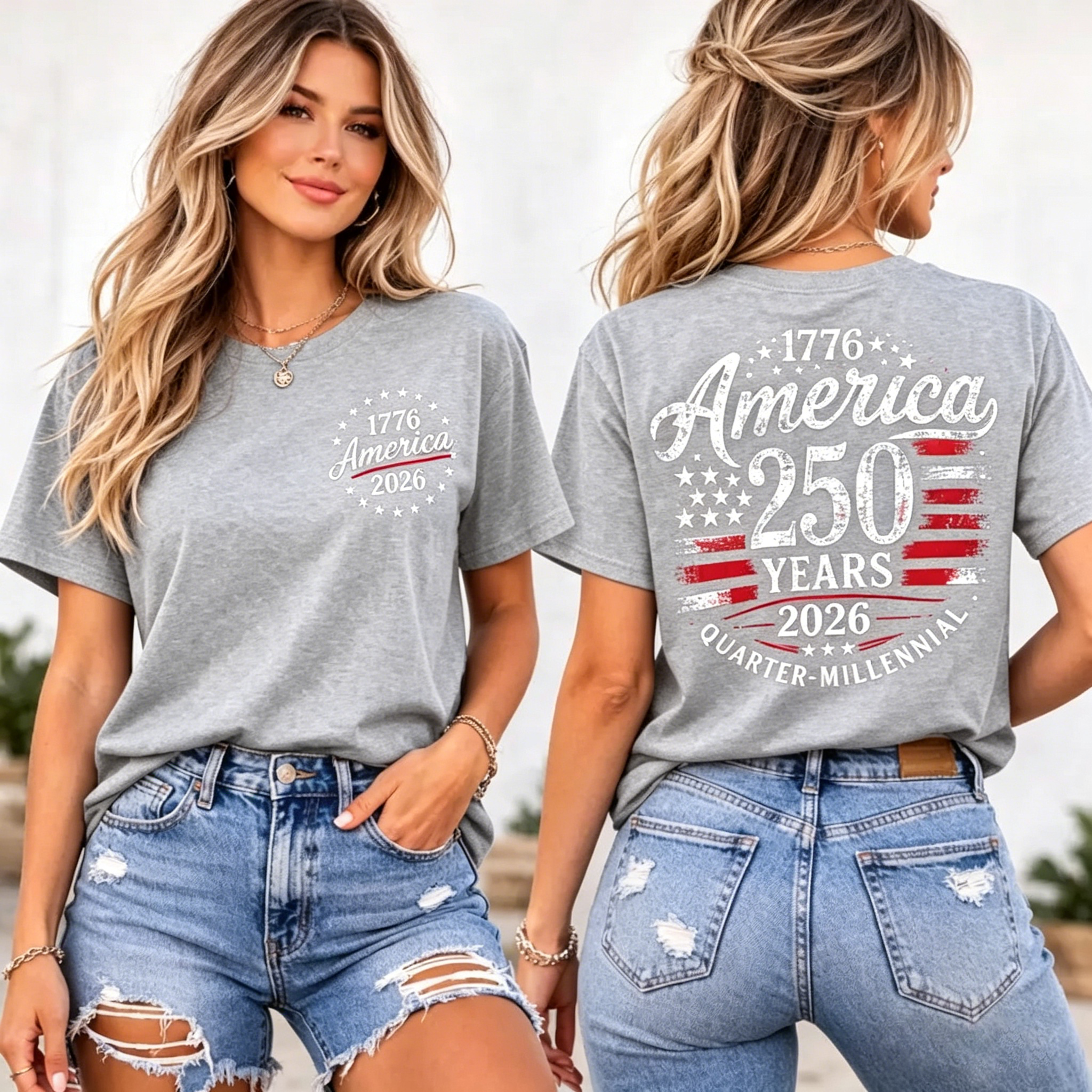 Women's America 250 Years 1776-2026 USA Flag T-Shirt