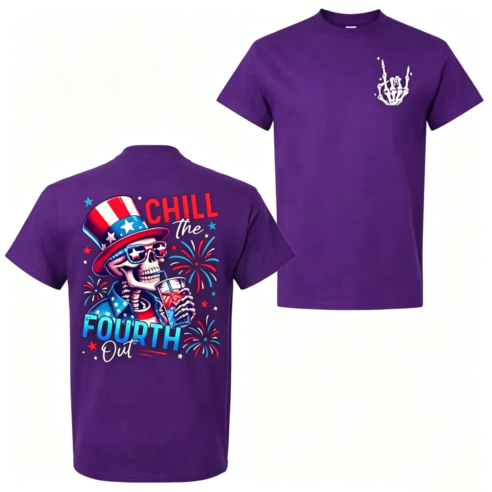 American Independence Day T-shirt Chill The Fourth Out Skeleton Shirt