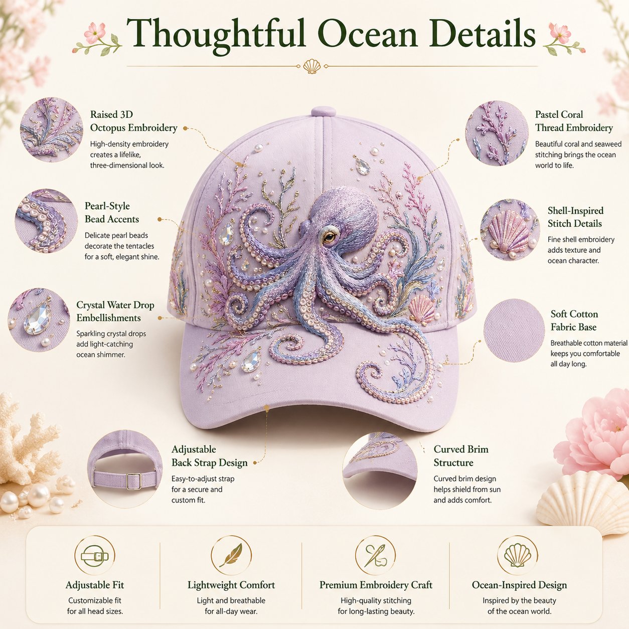🔥 Last Day 49% OFF – 🌊 Ocean Creatures Embroidery Cap