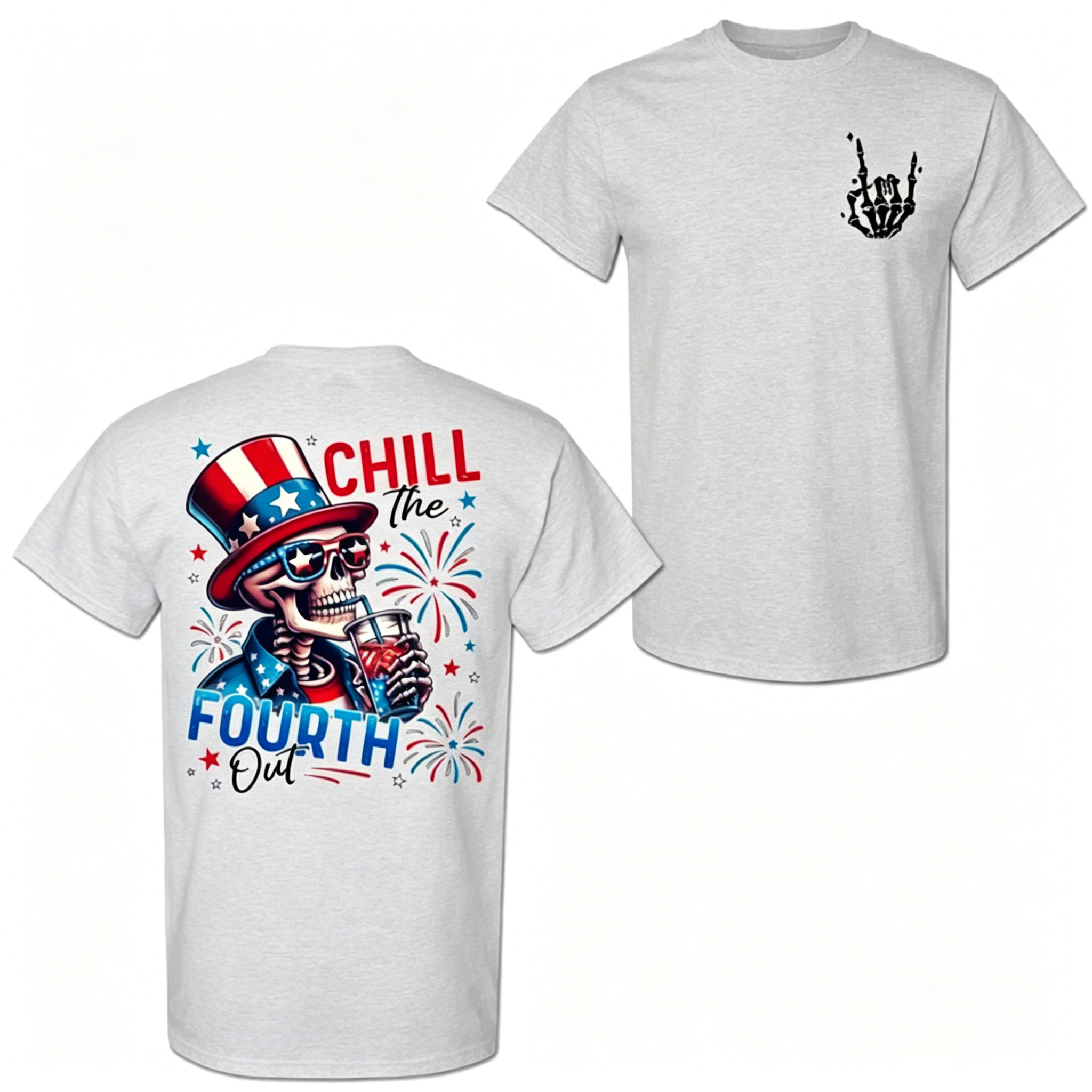 American Independence Day T-shirt Chill The Fourth Out Skeleton Shirt