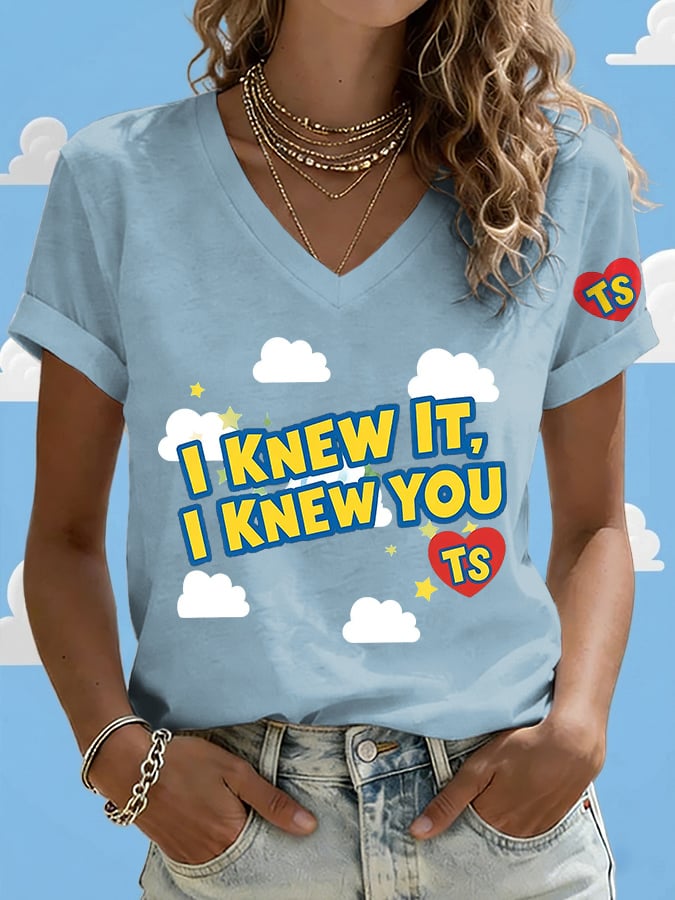 V-Neck Retro I Knew It Print T-Shirt