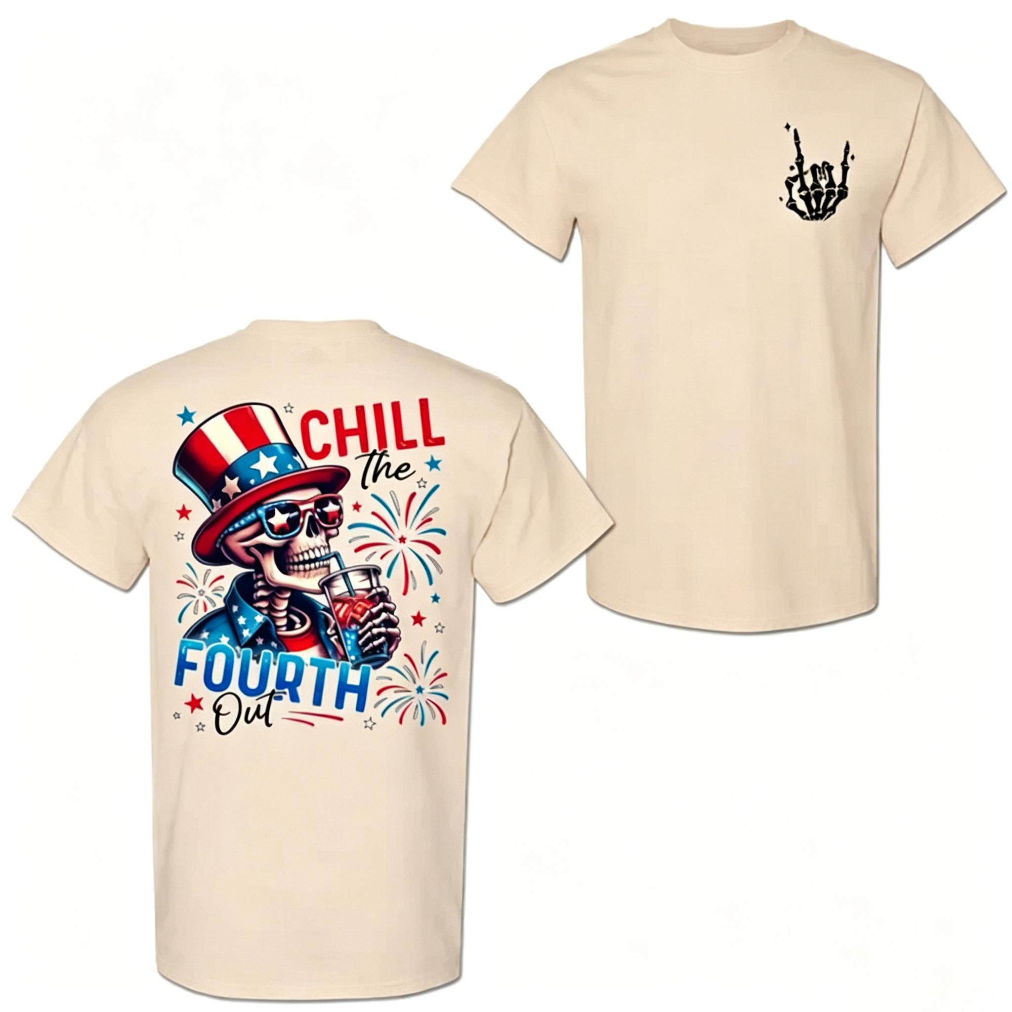 American Independence Day T-shirt Chill The Fourth Out Skeleton Shirt