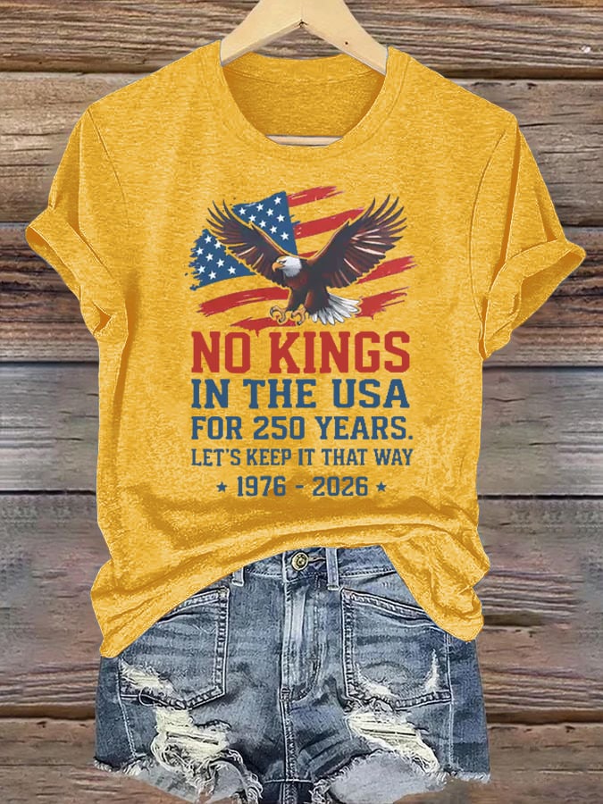 Women's No Kings USA Patriotic Tee ,250 Years of Democracy printed T-shirt