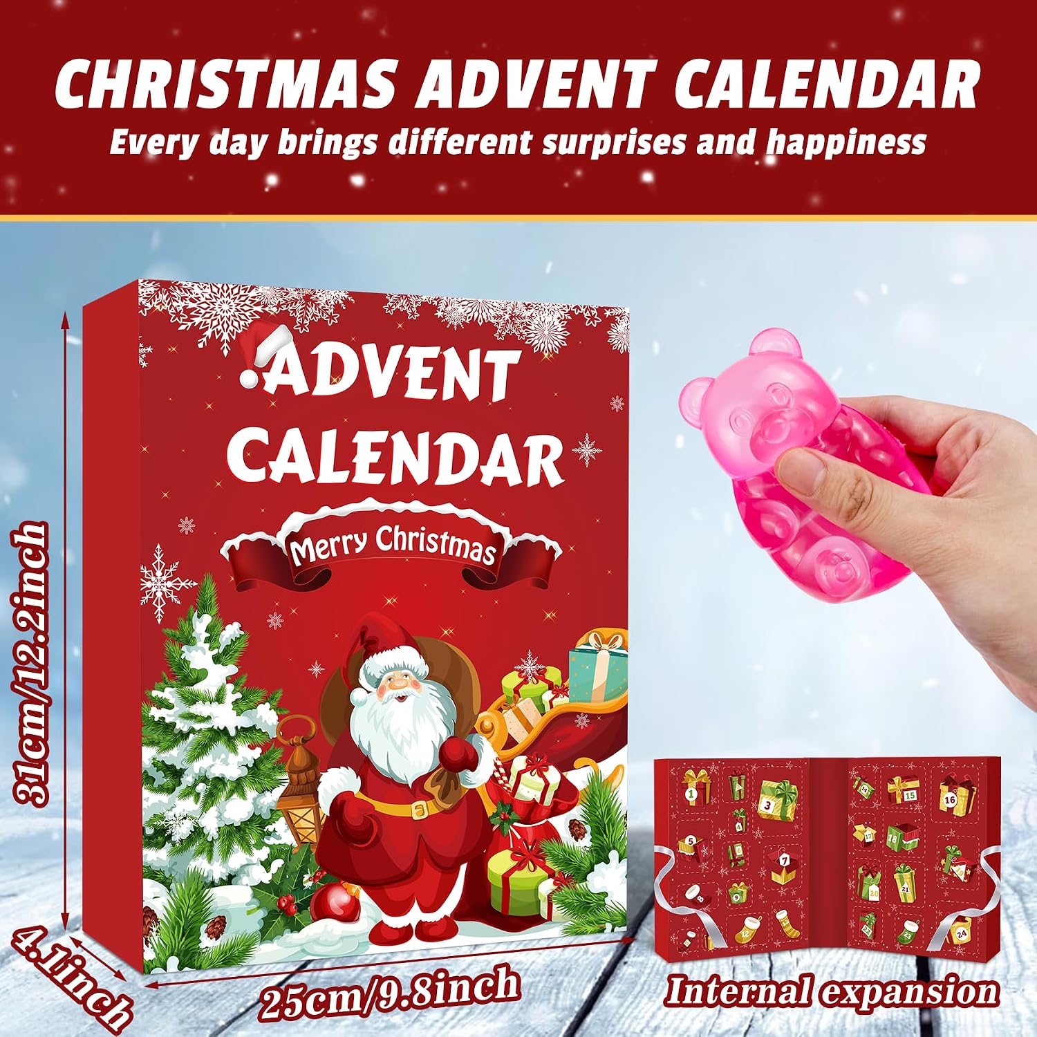 2026 Squishy Advent Calendar, Fidget Christmas Countdown Calendar, 24 Days of Surprises Squishy Toys Box, Xmas Toys for Sock Stuffing & Christmas Gift