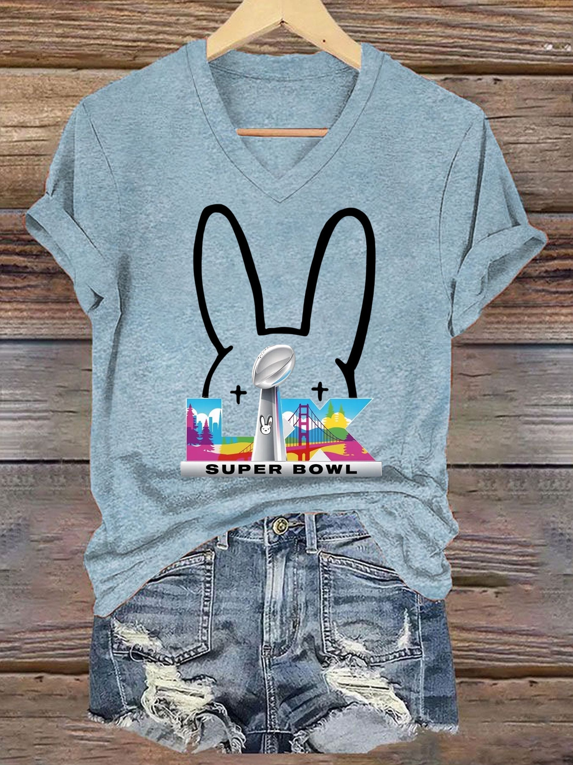 Women's Puerto Rico Print V Neck T-shirt