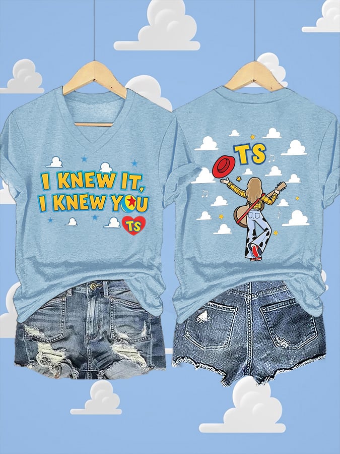 V-Neck Retro I Knew It Print T-Shirt