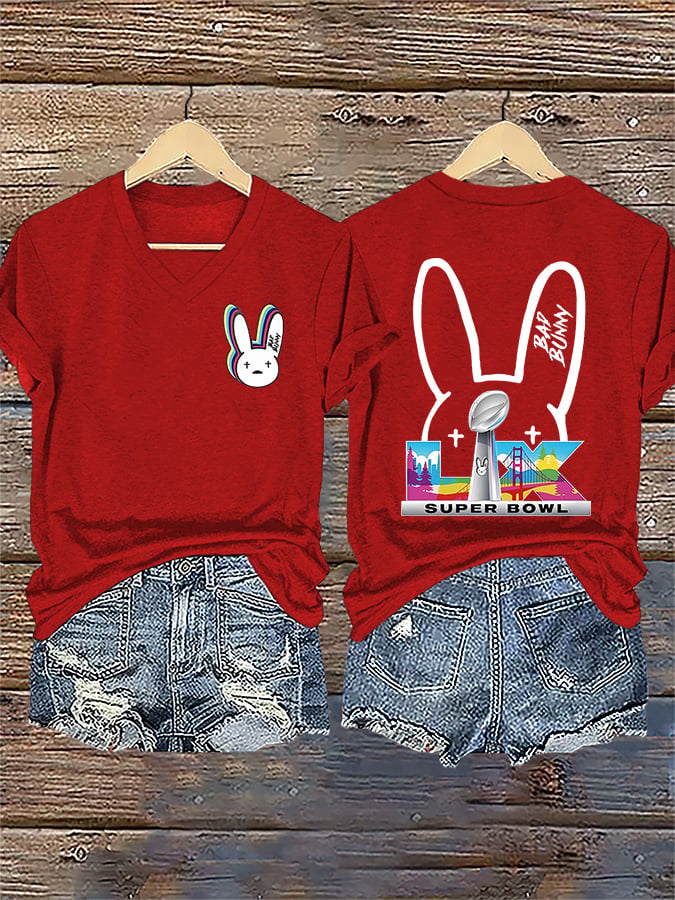 Women's Bunny Football Music Lover T-Shirt