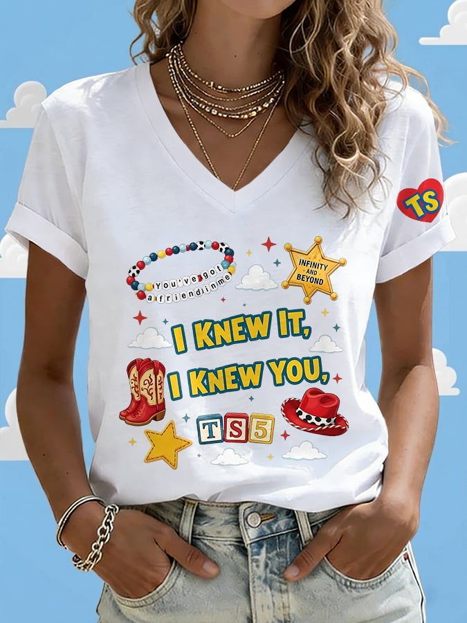 V-Neck Retro I Knew It Print T-Shirt