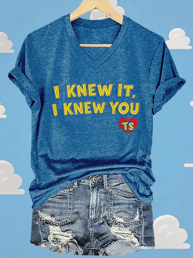 V-Neck Retro I Knew It Print T-Shirt
