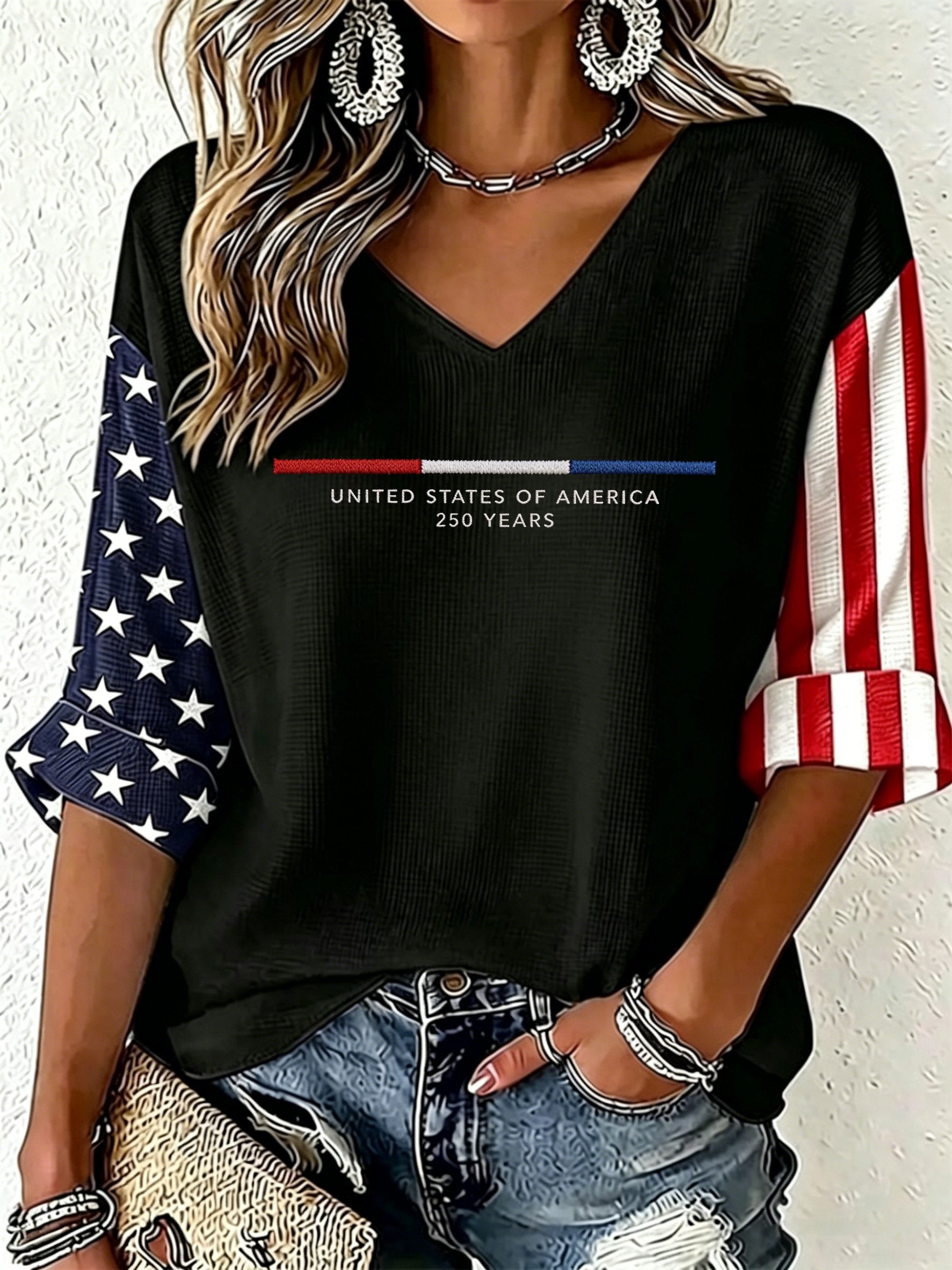 Women's Casual 250th Anniversary Printed Waffle Top