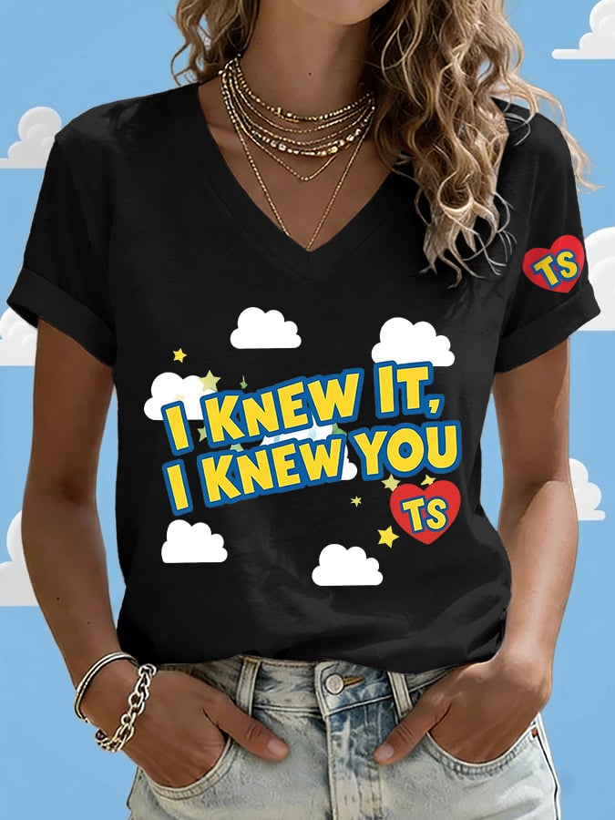 V-Neck Retro I Knew It Print T-Shirt