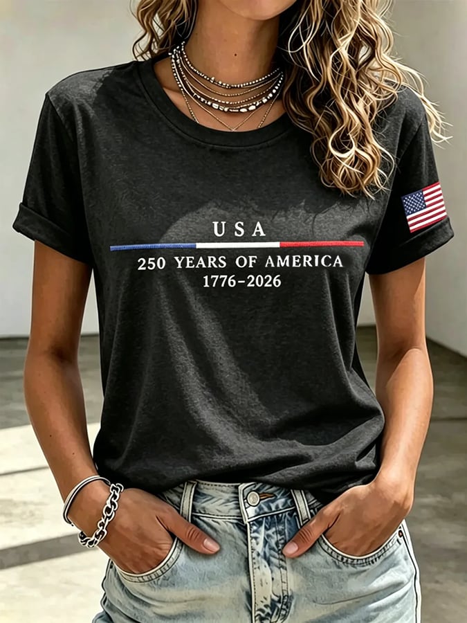 Women's casual retro American 250th T-shirt