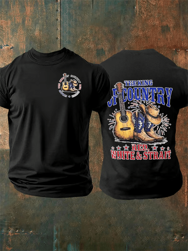 Men's RED WHITE & STRAIT Print T-Shirt