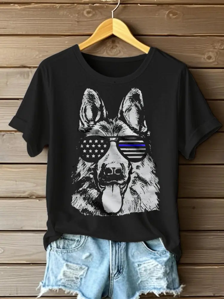 Women's K9 Thin Blue Line Flag German Shepherd Police Dog T-Shirt