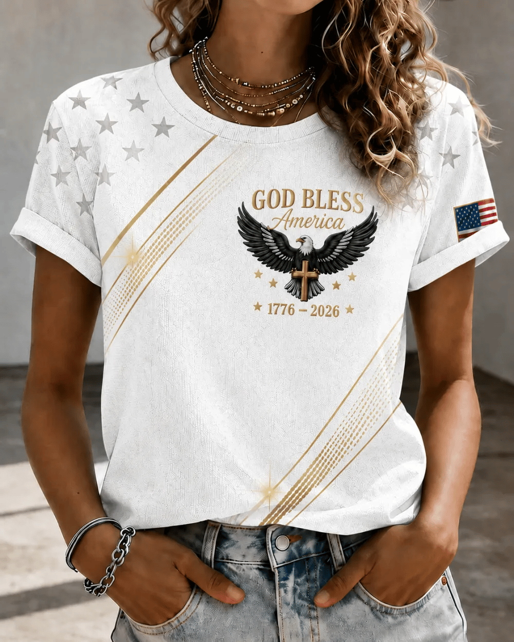 Women's America 250 1776-2026 Freedom Print V Neck T-shirt