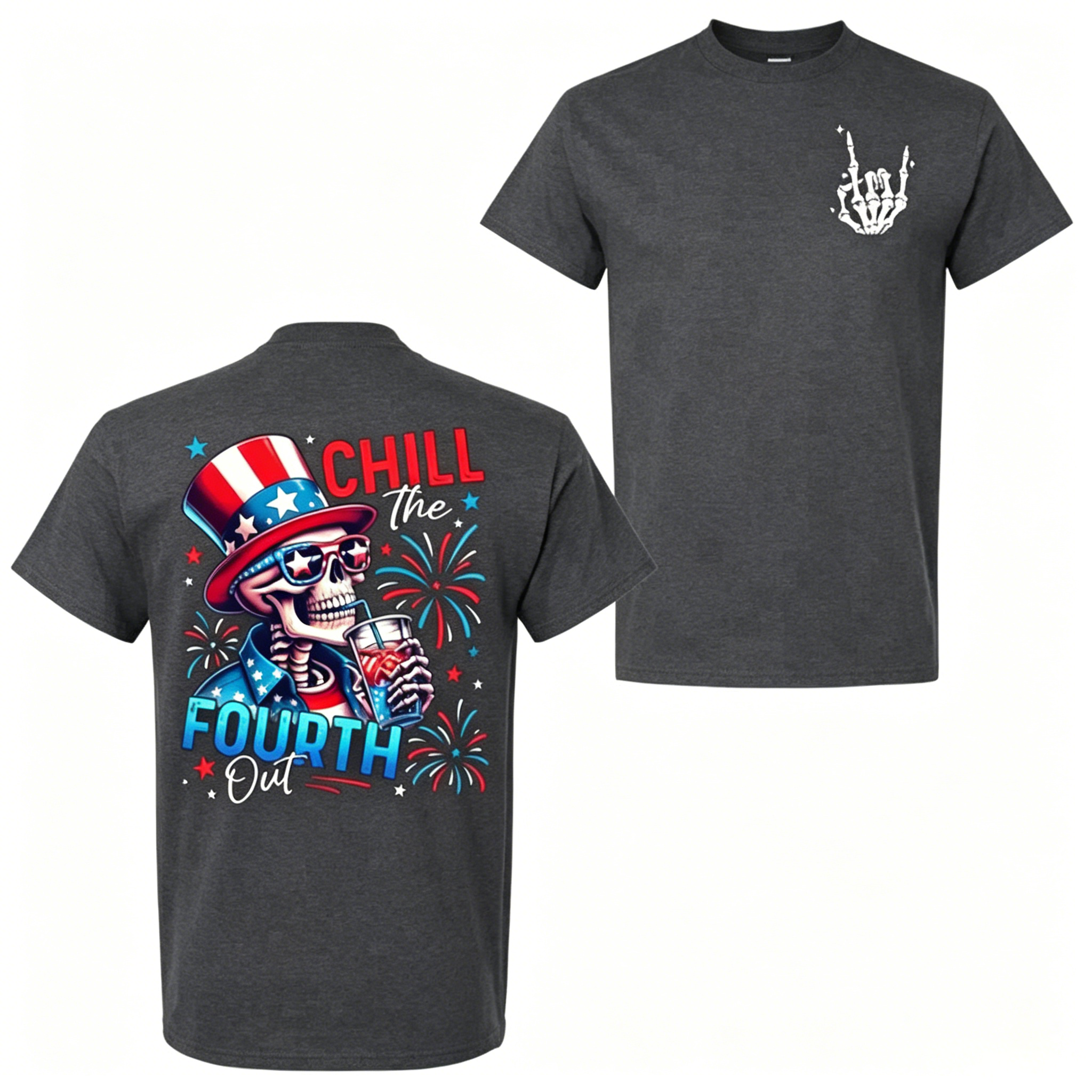 American Independence Day T-shirt Chill The Fourth Out Skeleton Shirt