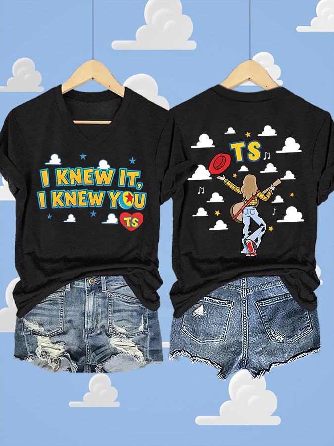 V-Neck Retro I Knew It Print T-Shirt