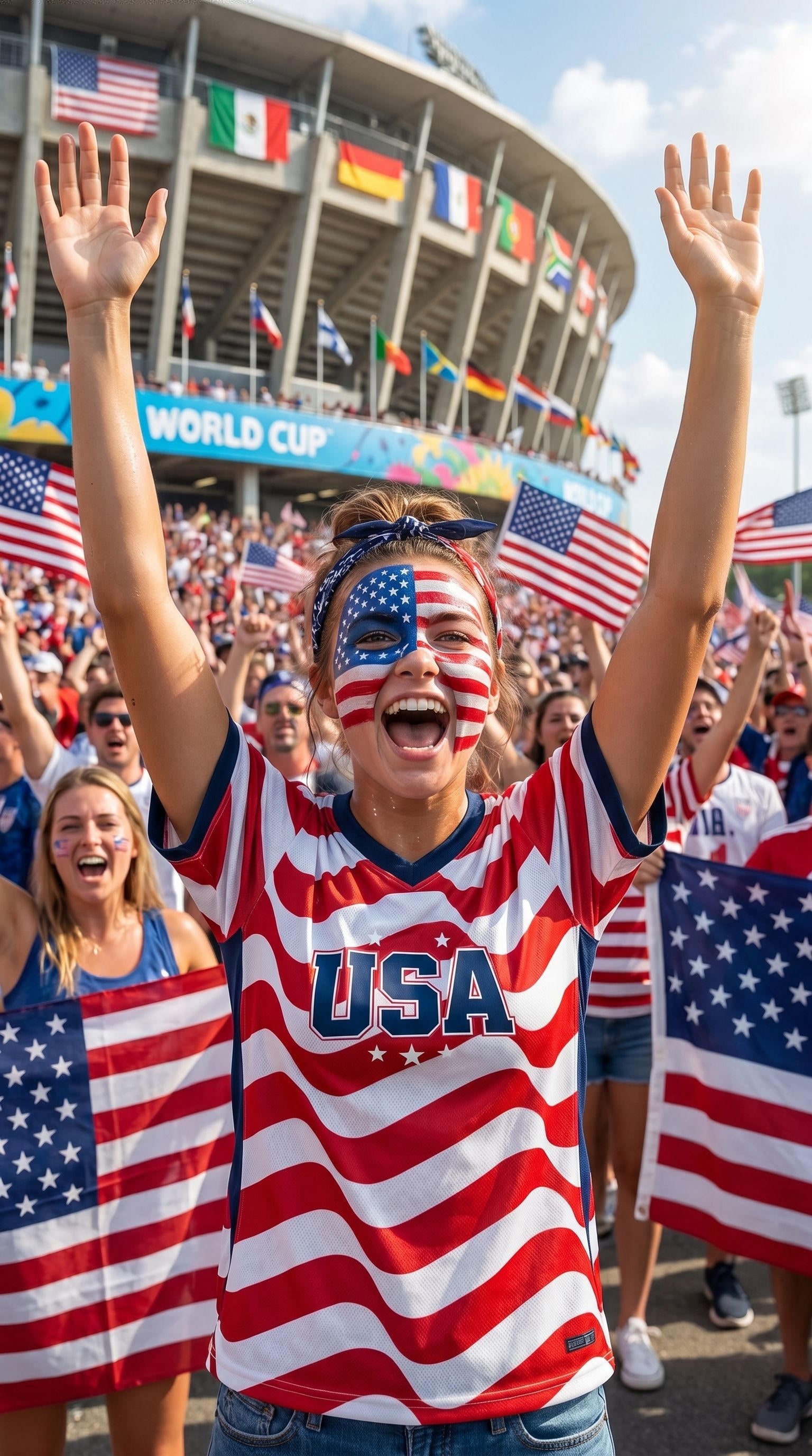 USA Patriotic Quick-Dry V-Neck Short-Sleeve Athletic Top