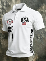Men's United States USA Flag Print Polo Shirt