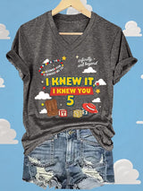 V-Neck Retro I Knew It Print T-Shirt