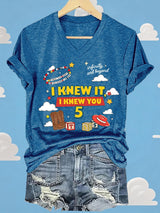 V-Neck Retro I Knew It Print T-Shirt
