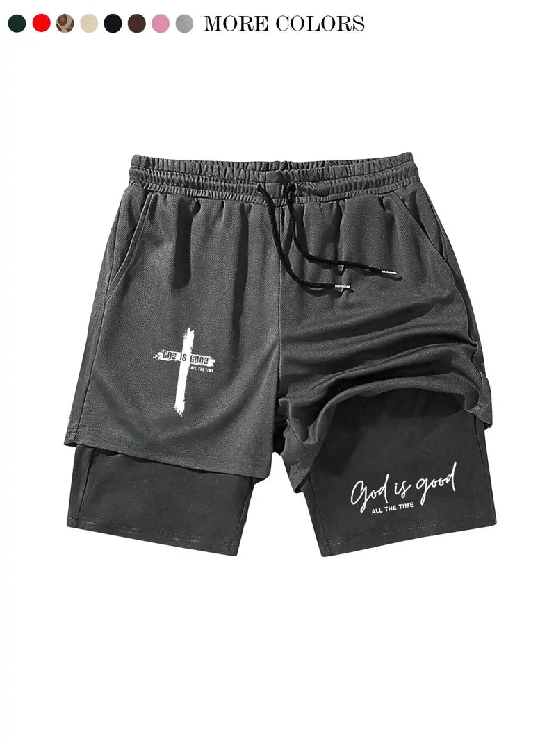 Unisex God Is Good Print Drawstring Waist Shorts