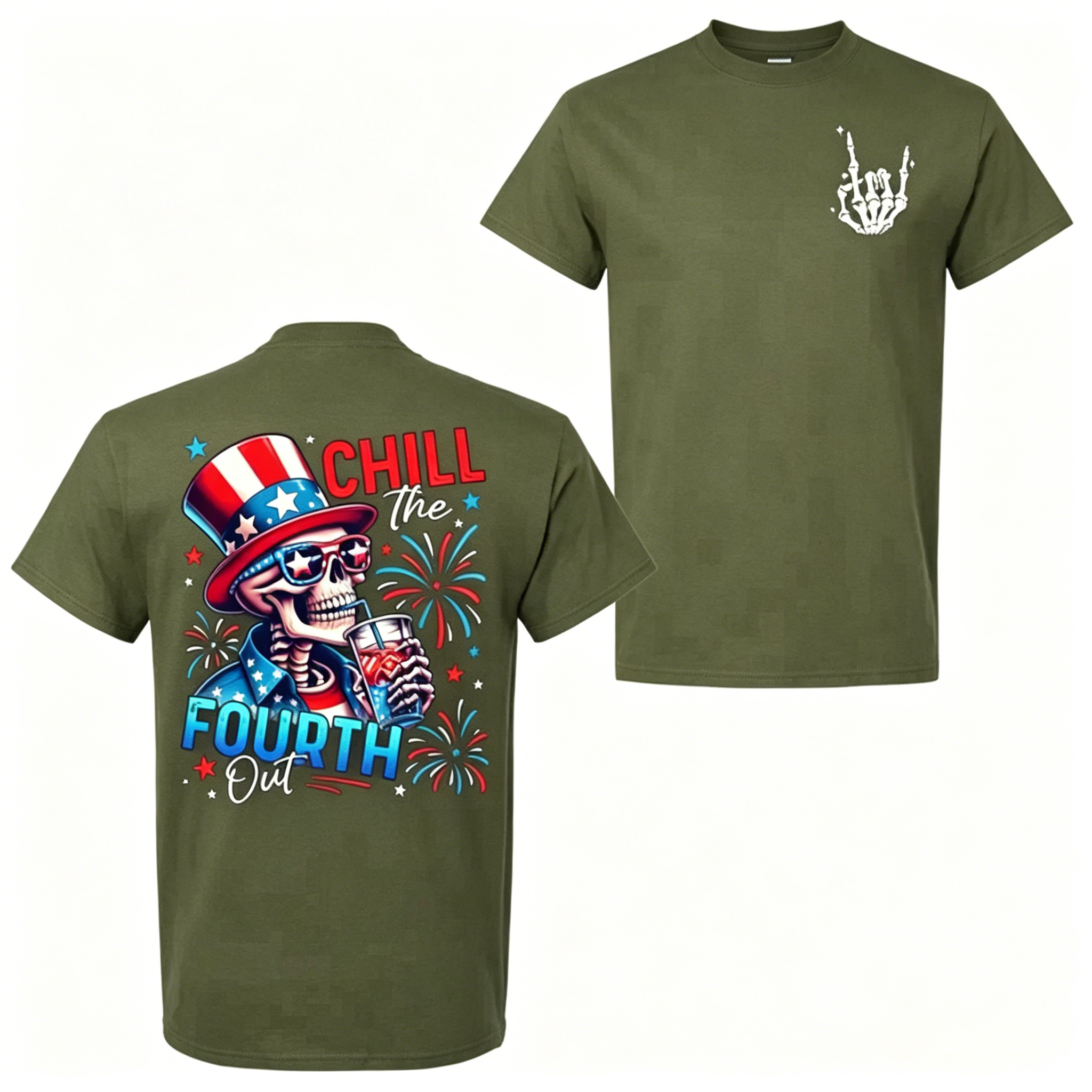 American Independence Day T-shirt Chill The Fourth Out Skeleton Shirt