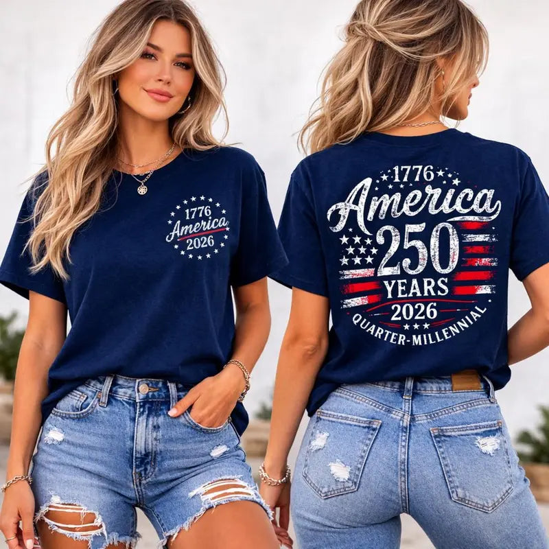 Women's  America 250 Years 1776-2026 USA Flag T-Shirt