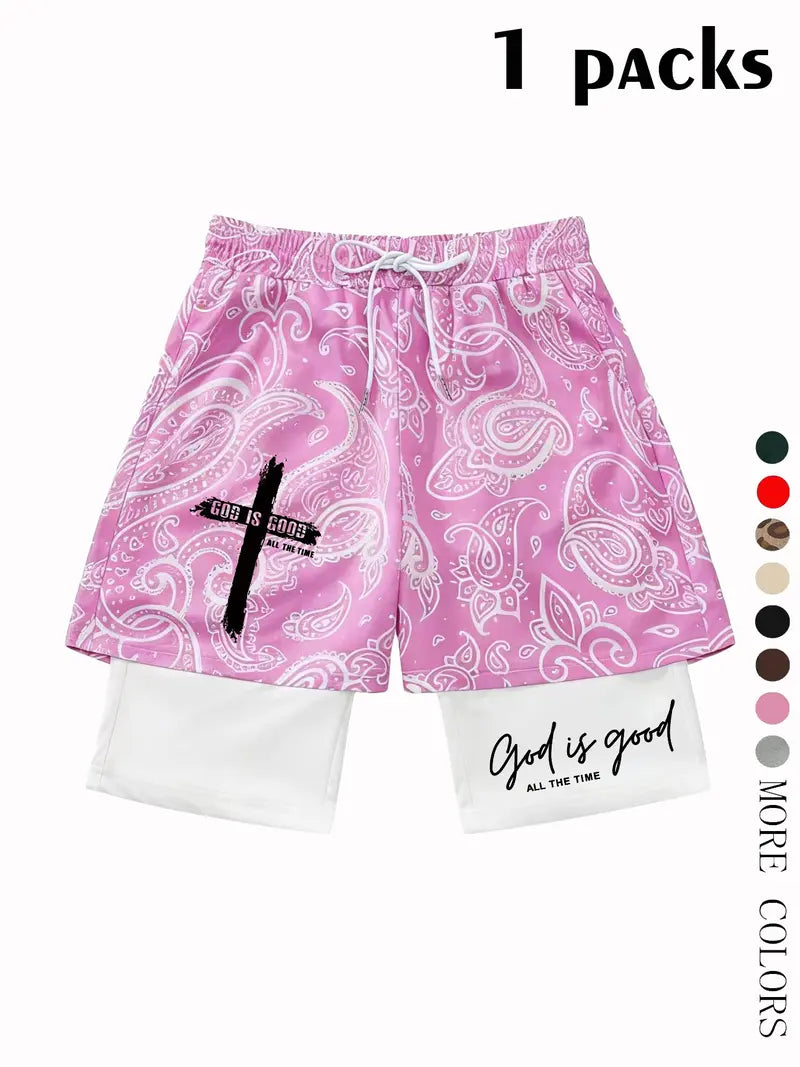 Unisex God Is Good Print Drawstring Waist Shorts