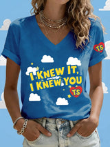 V-Neck Retro I Knew It Print T-Shirt