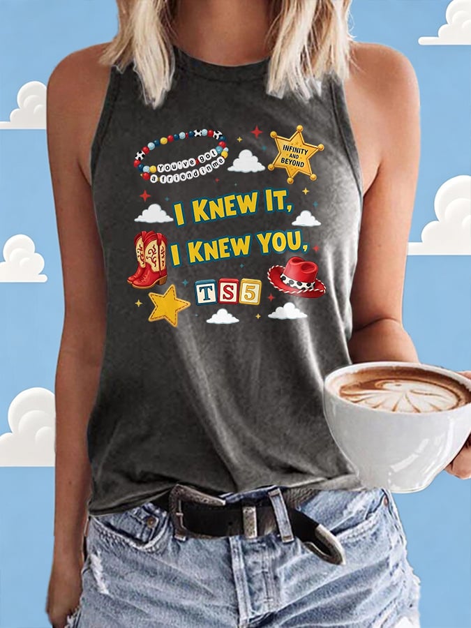 Retro I Knew It Print Tops Tank