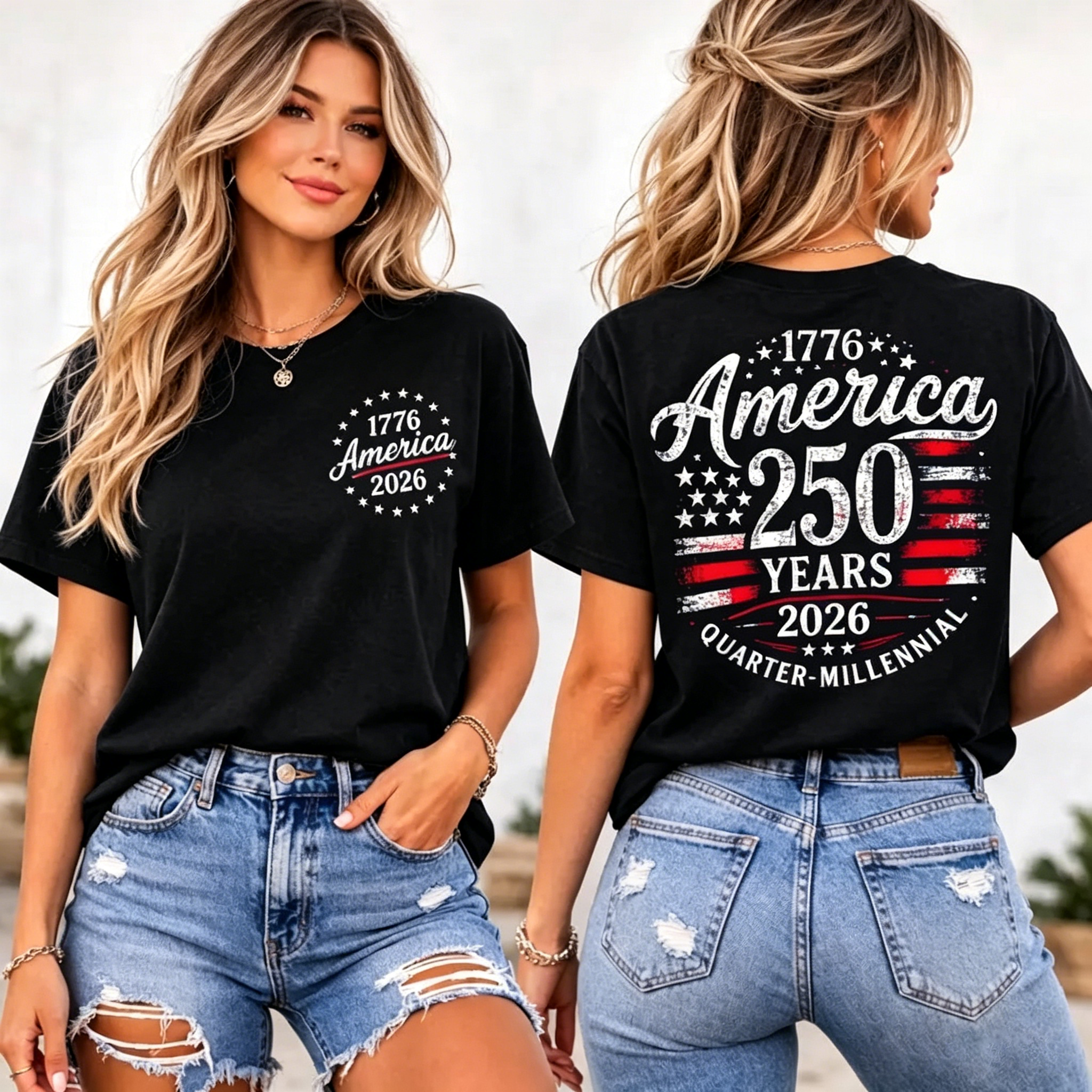Women's  America 250 Years 1776-2026 USA Flag T-Shirt