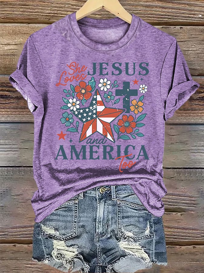 Women's She loves JESUS and AMERICA Printed T-Shirt