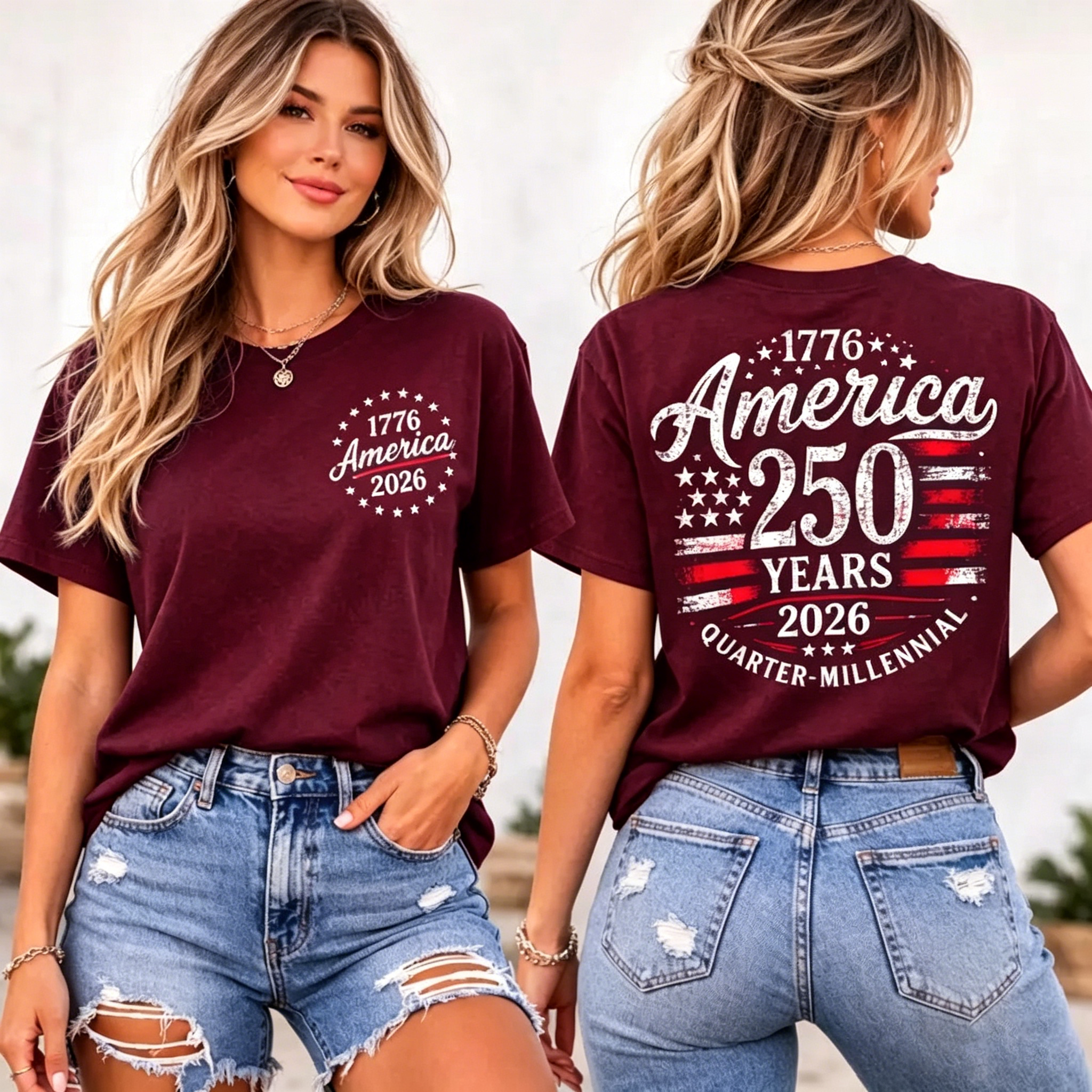 Women's  America 250 Years 1776-2026 USA Flag T-Shirt
