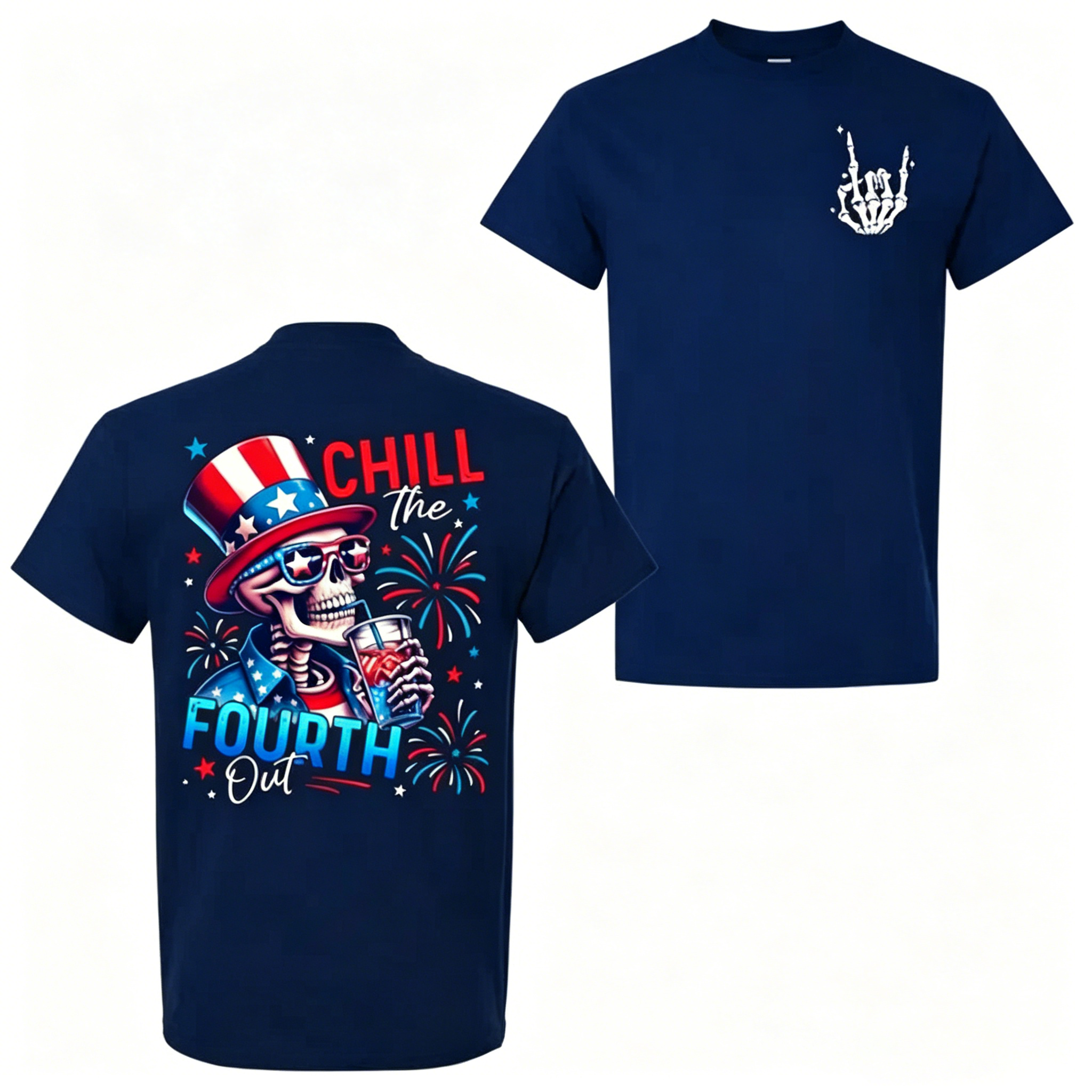 American Independence Day T-shirt Chill The Fourth Out Skeleton Shirt