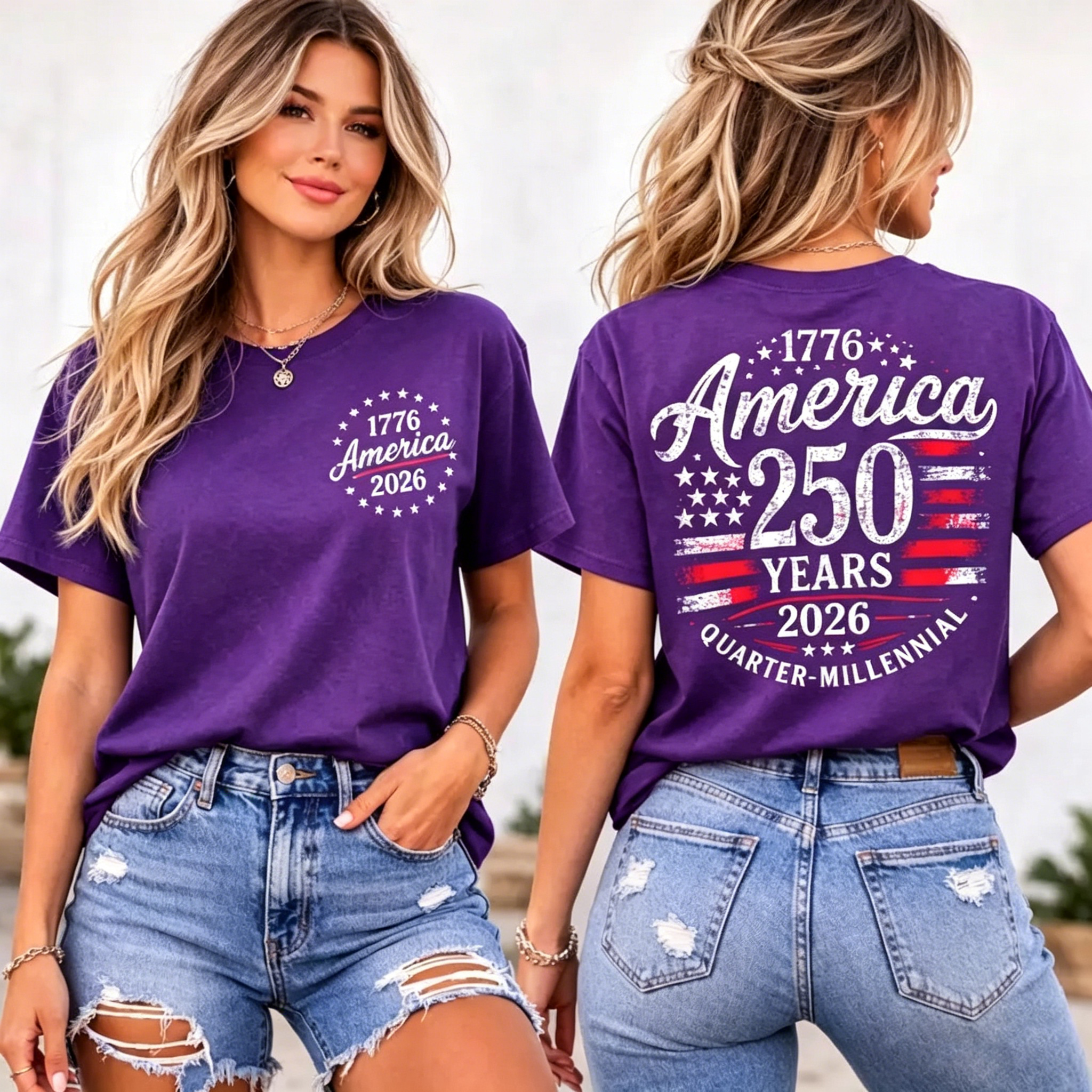 Women's  America 250 Years 1776-2026 USA Flag T-Shirt