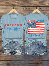 V-Neck Retro Independence Day Red, White & Blueberries Freedom Print T-Shirt