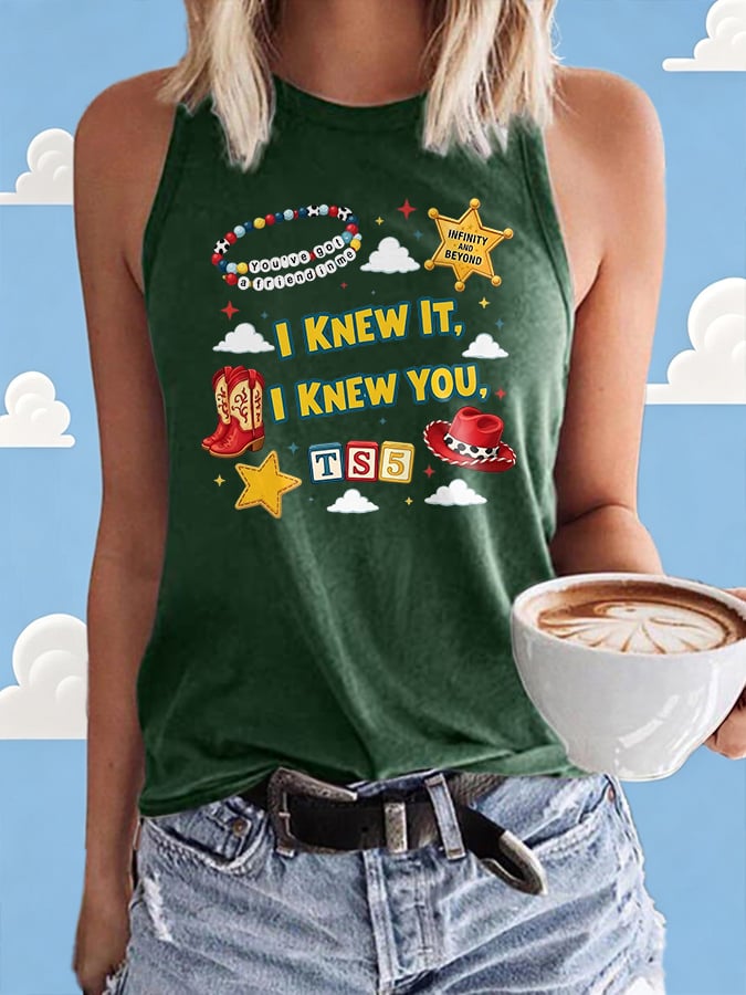 Retro I Knew It Print Tops Tank