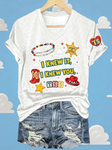 V-Neck Retro I Knew It Print T-Shirt