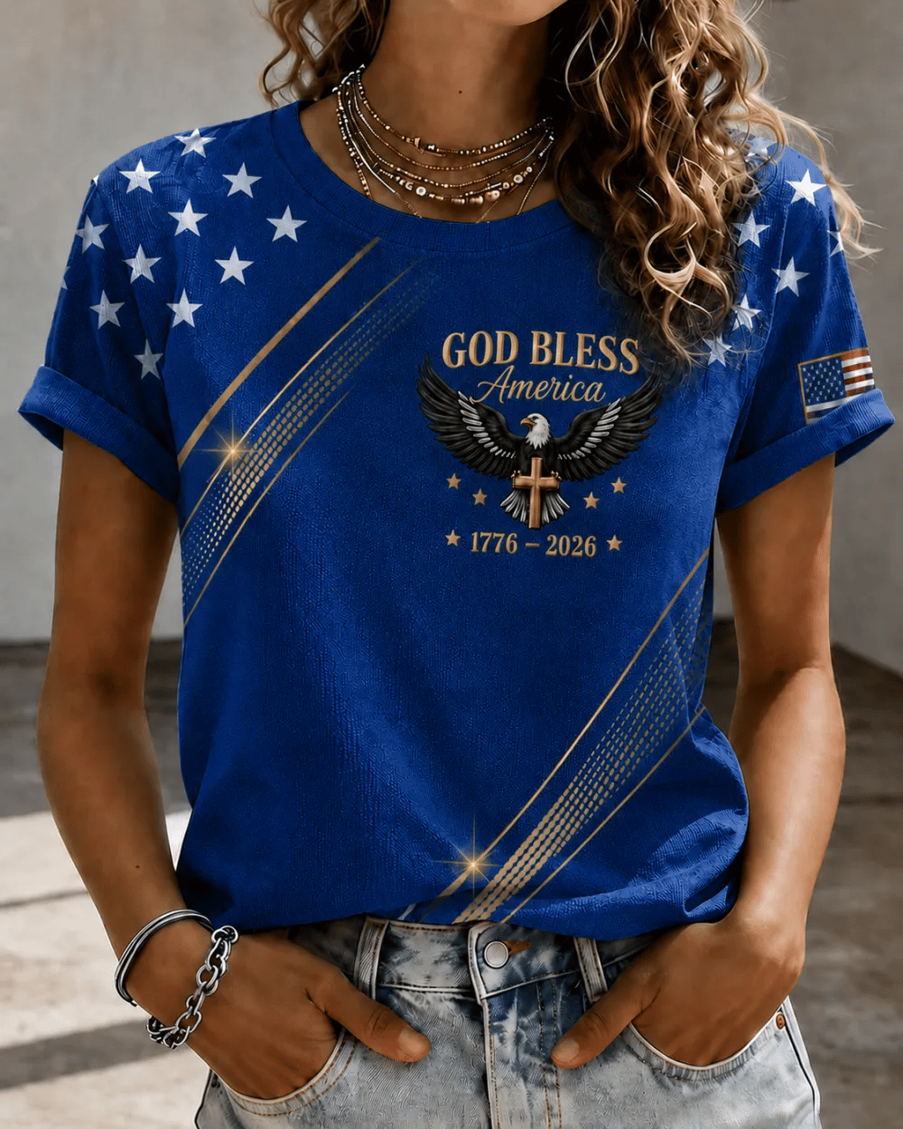 Women's America 250 1776-2026 Freedom Print V Neck T-shirt