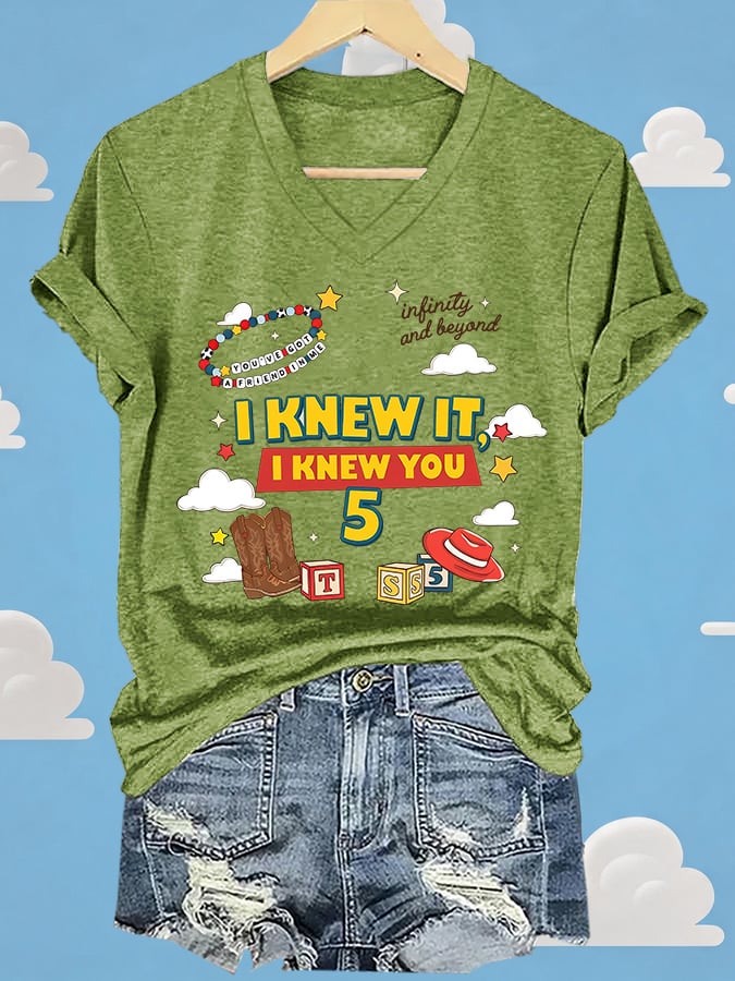 V-Neck Retro I Knew It Print T-Shirt