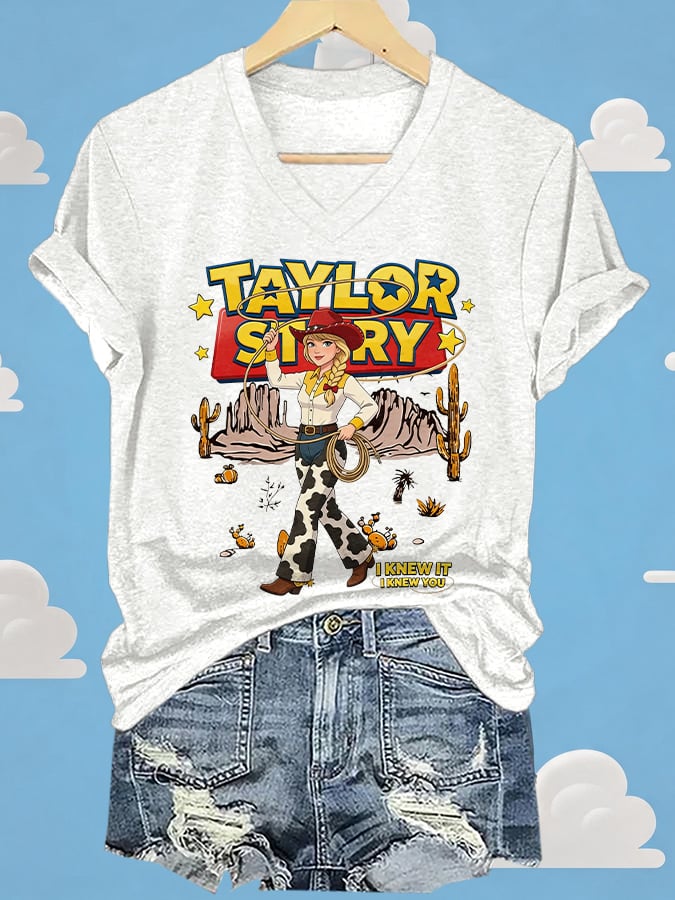 V-Neck Retro I Knew It Print T-Shirt