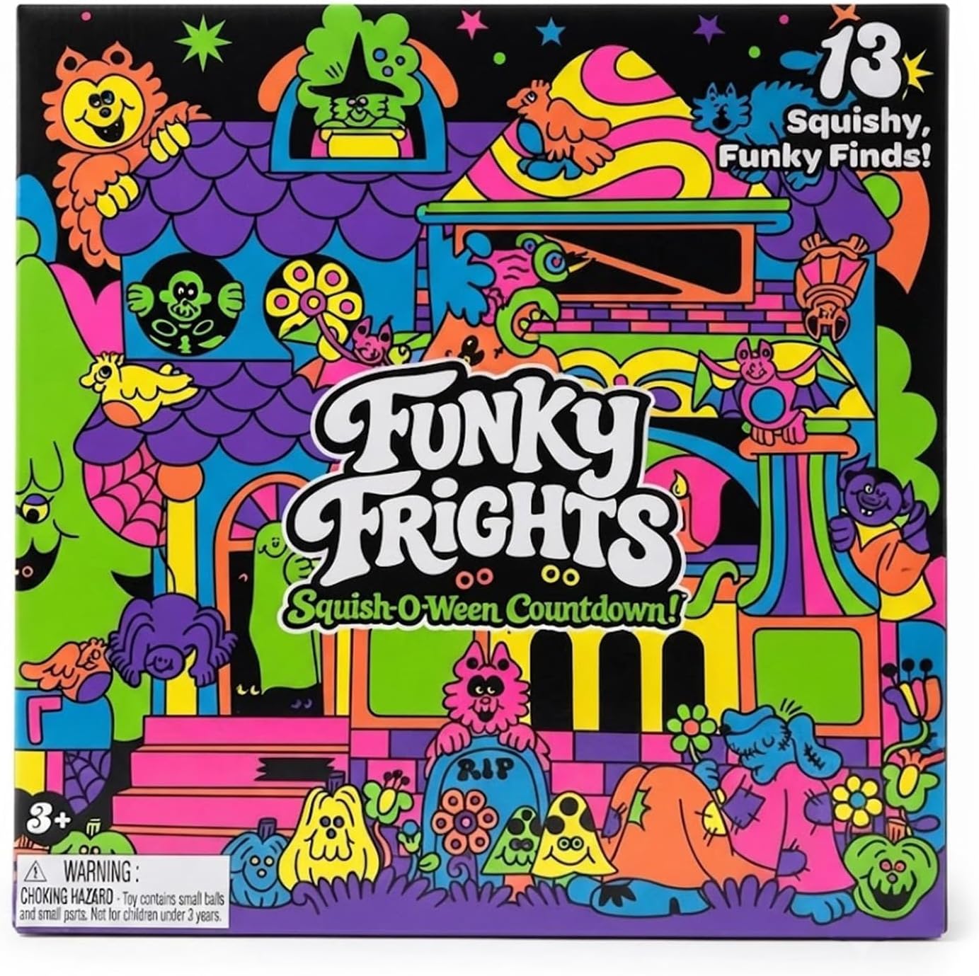 Funky Frights Halloween Advent Calendar 13 Days, Spooky Squishy Slow Rise Stress Relief Toys Countdown Gift Box for Kids Teens Halloween Party Favors