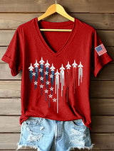 Women's 250th Anniversary Embroidery Pattern V-Neck T-Shirt