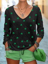 Women's St. Patrick's Day Shamrocks Print Casual Long-Sleeve T-Shirt